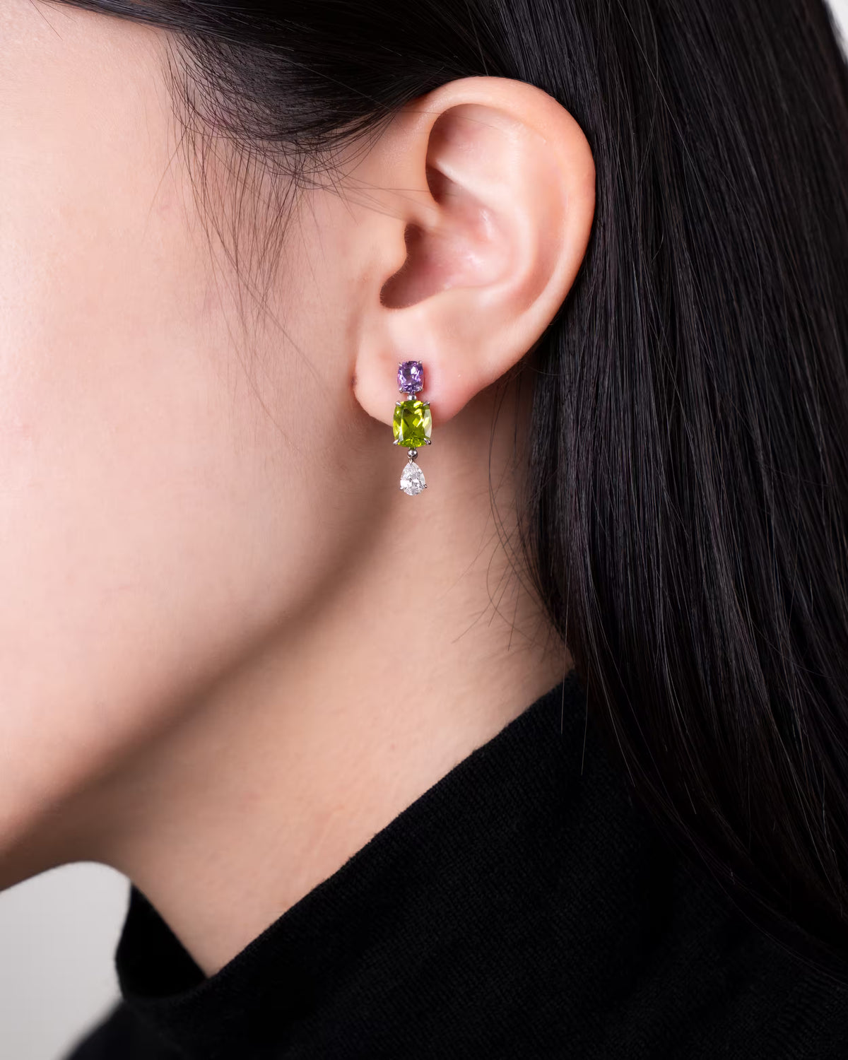 PERIDOT AMETHYST DIAMOND EARRINGS