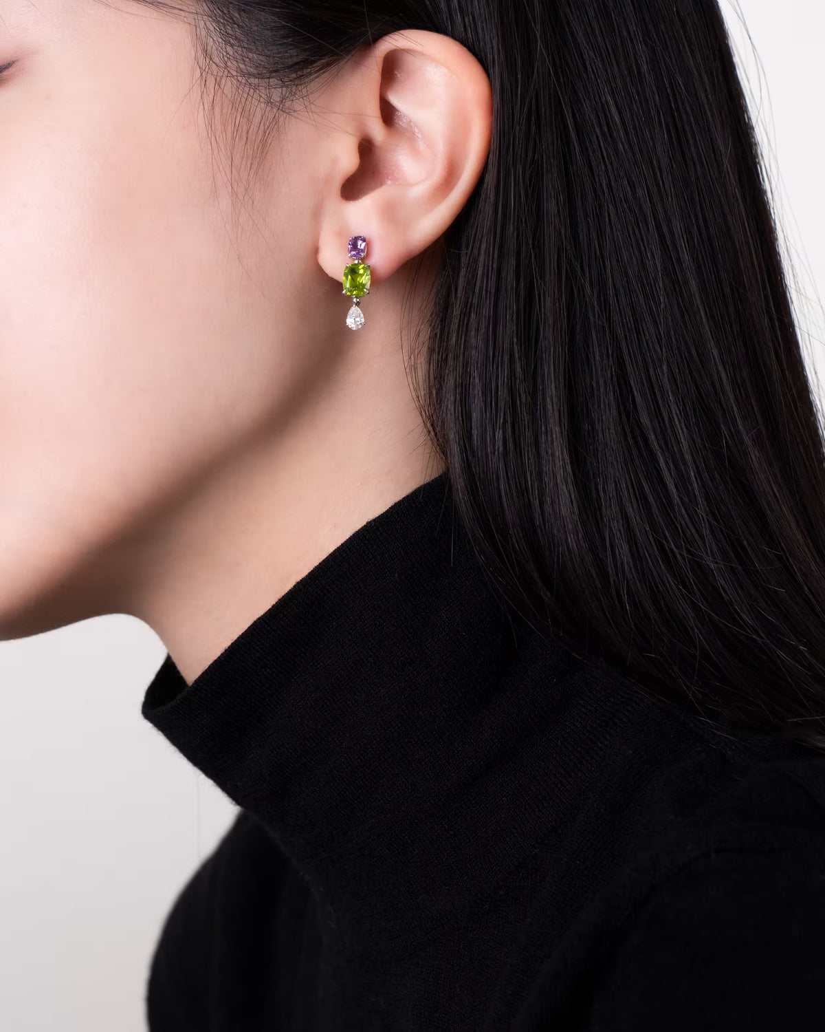 PERIDOT AMETHYST DIAMOND EARRINGS
