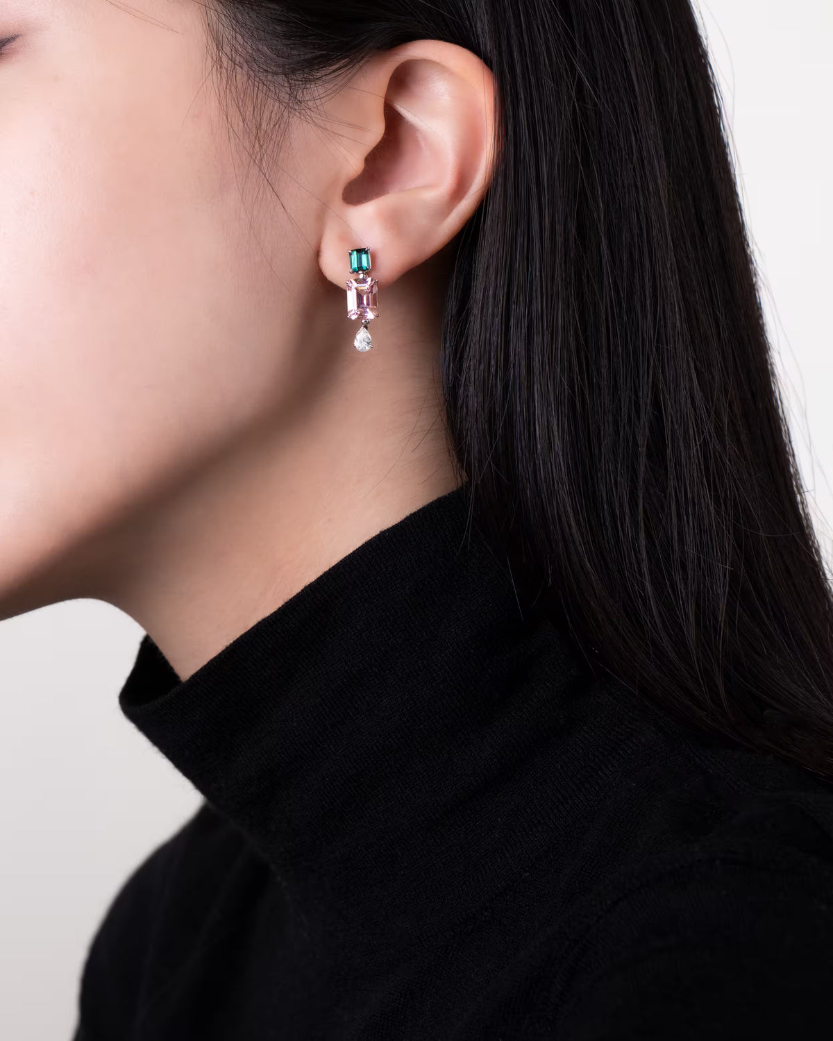 GREEN TOURMALINE ROSE QUARTZ DIAMOND EARRINGS