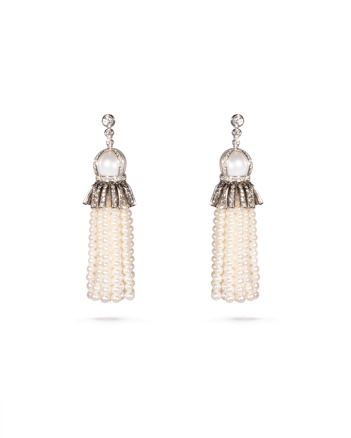 Diamond Pearl Tassel Earrings