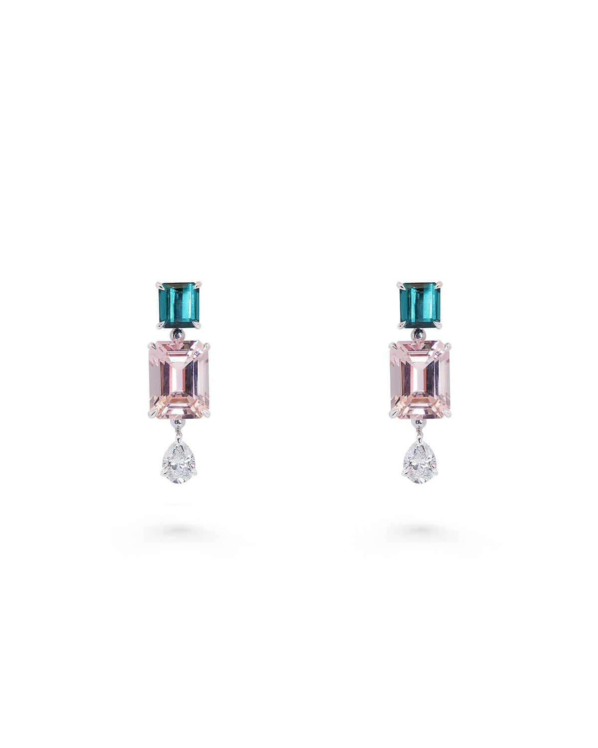 GREEN TOURMALINE ROSE QUARTZ DIAMOND EARRINGS