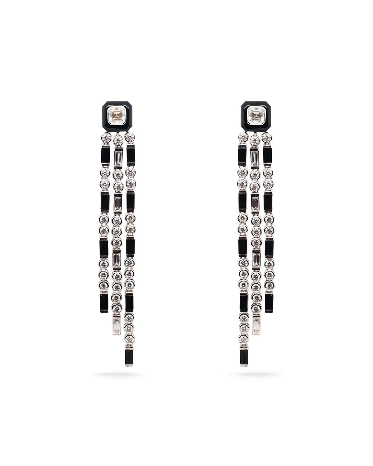 DIAMOND AND BLACK ONYX CHANDELIER  EARRINGS