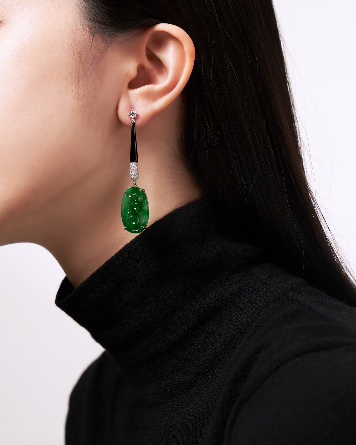 JADEITE BLACK ONYX EARRINGS